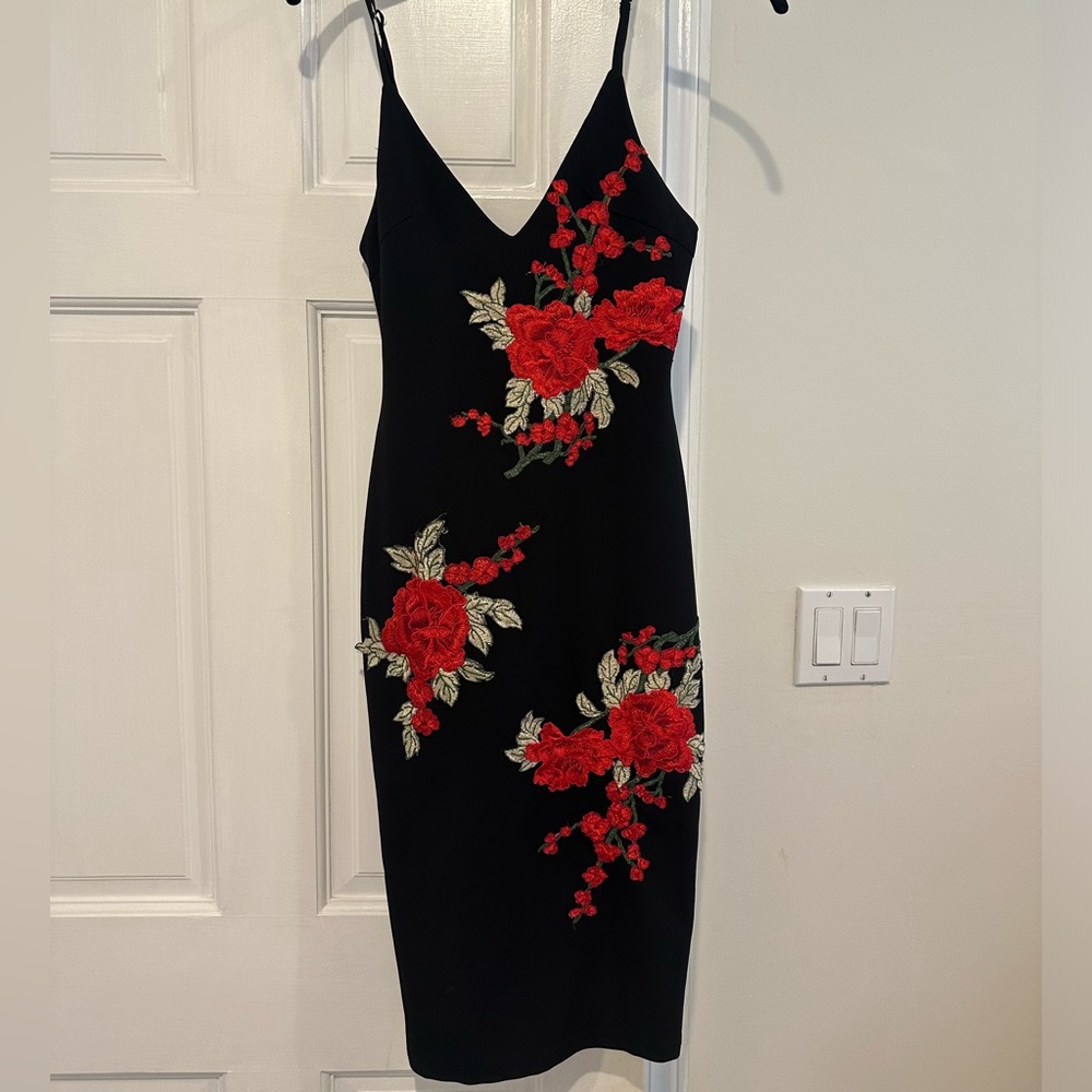 LF angel biba size 8 worn once red rose embroidery mini black dress